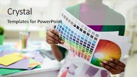  Presentation with diagram - Beautiful slide set featuring swatch and diagram color palettes in hands of female backdrop and a sky blue colored foreground