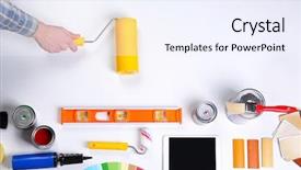  Presentation with hand tools - Colorful presentation design enhanced with swatches and tools on work backdrop and a sky blue colored foreground