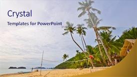  Presentation with volleyball net - PPT theme featuring sway - tropical beach with volleyball net background and a lemonade colored foreground