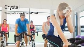  Presentation with exercise bike - Presentation design featuring sweat - determined and tired people working background and a lemonade colored foreground