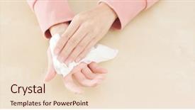  Presentation with mobile phone in woman hand - Presentation theme with sweat - woman hand sweating background and a lemonade colored foreground