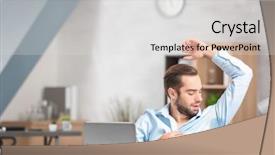  Presentation with office ergonomics man worker exercising - Beautiful presentation theme featuring sweat - young man sweating in office backdrop and a light gray colored foreground