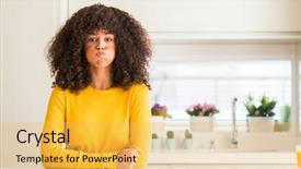  Presentation with elementary school african american female career day - Beautiful PPT layouts featuring sweater at kitchen puffing cheeks backdrop and a yellow colored foreground