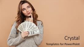  Presentation with wood gray - Beautiful slide set featuring sweater holding bumch of money backdrop and a coral colored foreground
