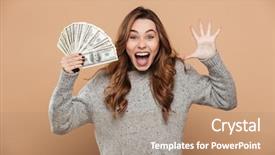  Presentation with palm - PPT layouts enhanced with sweater holding bunch of money background and a coral colored foreground