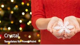  Presentation with christmas holidays - PPT theme with sweater holding snowflake over christmas background and a tawny brown colored foreground
