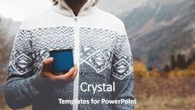  Presentation with cold coffee - Audience pleasing PPT theme consisting of hiker wearing sweater holding tin backdrop and a gray colored foreground