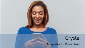  Presentation with african beauty - Amazing PPT theme having sweater looking at phone backdrop and a teal colored foreground