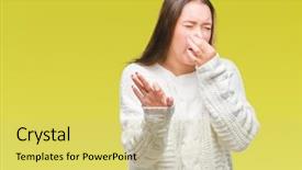  Presentation with young woman diagnosis of sti - PPT theme consisting of sweater over isolated background smell background and a yellow colored foreground