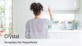  Presentation with afro - PPT theme consisting of sweater posing backwards pointing ahead background and a  colored foreground