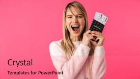  Presentation with cheerful - Audience pleasing PPT theme consisting of sweater standing isolated over pink backdrop and a coral colored foreground