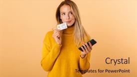  Presentation with mobile phone on car - PPT theme featuring sweater standing isolated over yellow background and a gold colored foreground