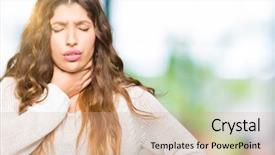  Presentation with young woman wearing boxer gloves - Audience pleasing slide set consisting of sweater touching painful neck sore backdrop and a coral colored foreground