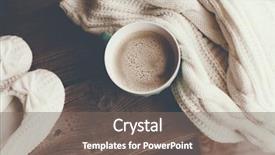  Presentation with hot and cold coffee cup - Audience pleasing theme consisting of sweater with mug and slippers backdrop and a gray colored foreground