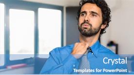  Presentation with climate - Colorful theme enhanced with sweating businessman due to hot backdrop and a teal colored foreground