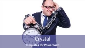  Presentation with clock - Slide deck enhanced with sweatshops - businessman with clock isolated background and a ocean colored foreground