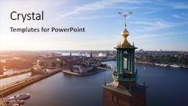  Presentation with aerial - Cool new presentation design with sweden - aerial view of stockholm city backdrop and a light gray colored foreground