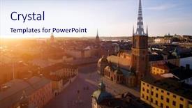  Presentation with aerial - Slides enhanced with aerial view of stockholm city early morning background and a sky blue colored foreground