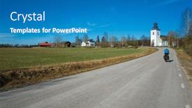  Presentation with green building - PPT theme consisting of swedish-countryside-road background and a teal colored foreground