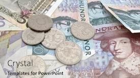  Presentation with swedish - Beautiful PPT theme featuring swedish currency closeup on white backdrop and a soft green colored foreground
