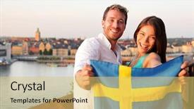  Presentation with swedish - PPT theme featuring swedish people holding sweden flag background and a light gray colored foreground