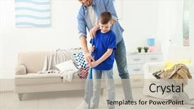  Presentation with home cleaning service - Amazing presentation theme having sweep - dad and son doing backdrop and a soft green colored foreground