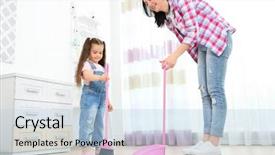  Presentation with sailing room - PPT layouts featuring sweep - daughter and mother sweeping together background and a light blue colored foreground