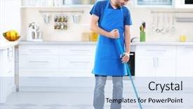  Presentation with floor - Slide deck with sweep - man sweeping floor background and a light blue colored foreground