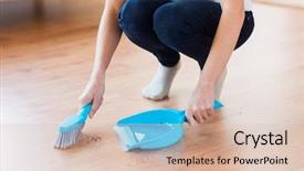  Presentation with housekeeping - Slide deck having sweep - people housework cleaning and housekeeping background and a lemonade colored foreground