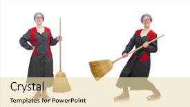  Presentation with white and black woman climbing ladders - Audience pleasing presentation consisting of sweep - woman with sweeping brush isolated backdrop and a  colored foreground