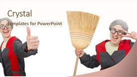  Presentation with brush - Colorful presentation enhanced with sweep - woman with sweeping brush isolated backdrop and a  colored foreground