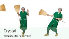  Presentation with makeup brush and cosmetics - Presentation featuring sweep - woman with sweeping brush isolated background and a  colored foreground