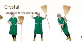  Presentation with makeup brush and cosmetics - Presentation theme featuring sweep - woman with sweeping brush isolated background and a  colored foreground