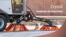  Presentation with city street - Amazing PPT theme having sweeper-cleaning-machine backdrop and a coral colored foreground