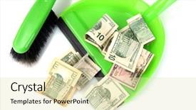  Presentation with mining truck shovel - PPT theme enhanced with sweeps money in the shovel background and a soft green colored foreground