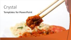  Presentation with chopsticks - Beautiful PPT theme featuring sweet-and-sour-chicken-being backdrop and a white colored foreground