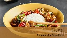  Presentation with chopstick - Slide set having sweet-and-sour-chicken background and a gold colored foreground