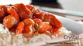  Presentation with rice - Presentation design featuring sweet and sour pork background and a coral colored foreground
