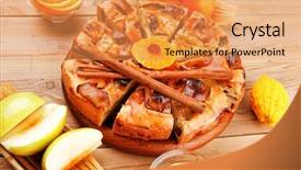  Presentation with homemade pastry apple pie pies - PPT layouts having sweet apple pie cuts served background and a yellow colored foreground