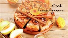  Presentation with homemade pastry apple pie pies - Audience pleasing theme consisting of sweet apple pie cuts served backdrop and a  colored foreground