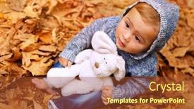  Presentation with dry forest - Slide set consisting of sweet baby boy having fun in autumn park sitting on the ground covered with dry leaves in the forest little baby playing with his toy happy carefree childhood background and a tawny brown colored foreground