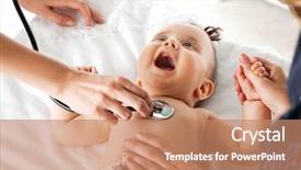  Presentation with mother baby - PPT layouts with sweet baby examined with stethoscope background and a coral colored foreground