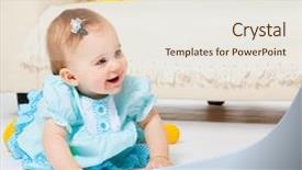  Presentation with baby sitting - Cool new PPT theme with sweet baby girl sitting backdrop and a sky blue colored foreground