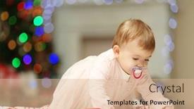  Presentation with baby christmas - PPT layouts enhanced with sweet baby girl with a soother crawling on christmas background background and a lemonade colored foreground