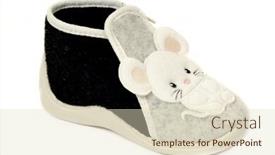  Presentation with shoe - Audience pleasing PPT theme consisting of sweet baby shoe taken on a clean white background backdrop and a soft green colored foreground