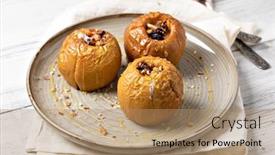  Presentation with honey - Colorful PPT theme enhanced with sweet-baked-apple-with-honey backdrop and a coral colored foreground