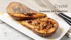  Presentation with honey - Amazing slide deck having sweet-baked-pears-with-honey backdrop and a soft green colored foreground