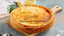  Presentation with cheese pie - Presentation theme having sweet-bakery-cottage-cheese-pie background and a yellow colored foreground