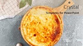  Presentation with cheese pie - PPT theme having sweet-bakery-cottage-cheese-pie background and a coral colored foreground