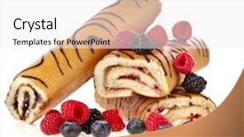  Presentation with biscuit - PPT theme enhanced with sweet biscuit rolls cake with fresh berries isolated on white background background and a white colored foreground